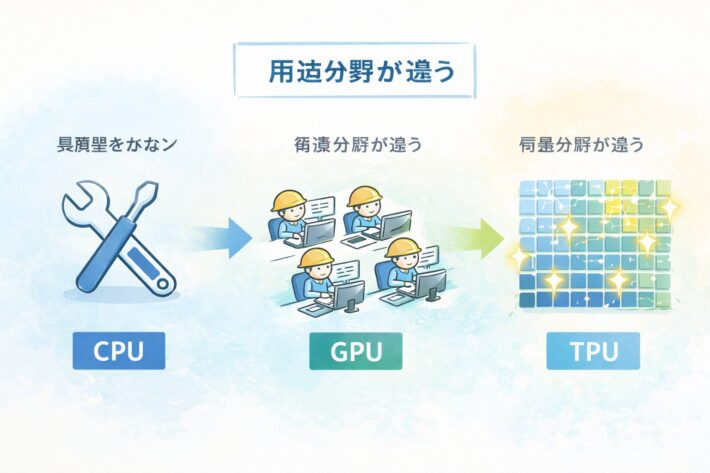 CPUやGPUと用途分野が違う